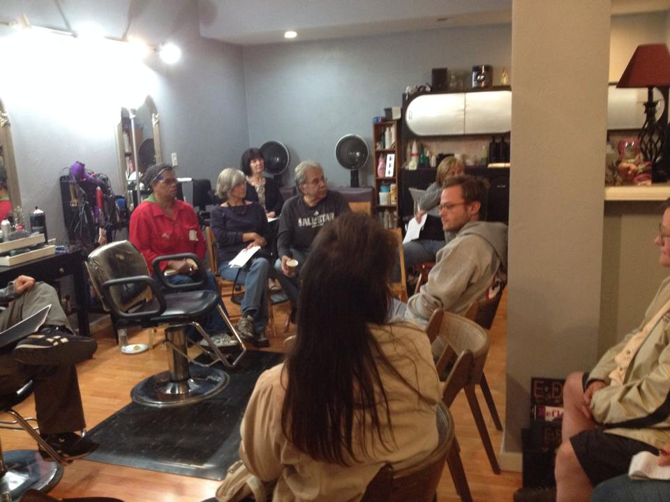 NBRFOF meeting discussing developments of the fracking anti-movement at a local barber shop in September 2014