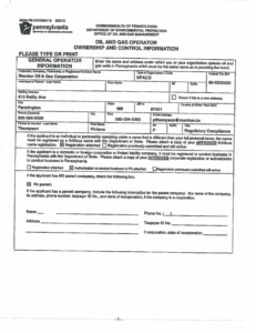 PA Department of Environmental Protection Application for Oil and Gas Drilling