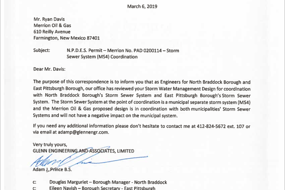 Storm Sewer System Coordination Letter